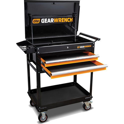 Utility Cart, 2 Drawers, 32-1/2" W x 42" H, Black/Orange Rideout Tool & Machine Inc.
