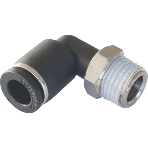 Adaptateur coude m&acirc;le NPT MAXFIT &agrave; raccord instantan&eacute; (push-to-connect), 3/8" x 1/2" dia., Polym&egrave;re PBT Rideout Tool & Machine Inc.