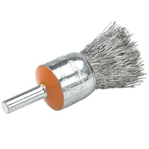 Mounted End Brush with Crimped Wires, 1/2", 0.01" Fill, 1/4" Shank Rideout Tool & Machine Inc.