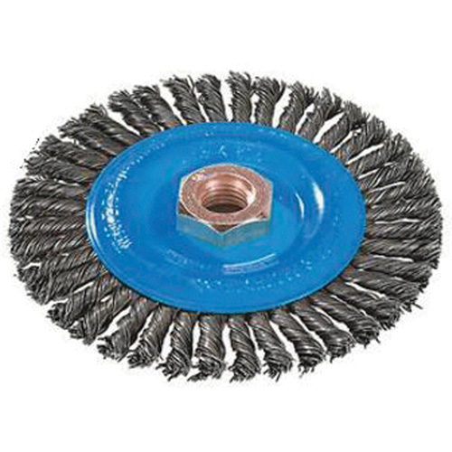 Brosse &agrave; fils nou&eacute;s pour cordons de soudure, Dia. 4", Fils 0,02", Arbre 5/8"-11, Aluminium/Acier inoxydable Rideout Tool & Machine Inc.