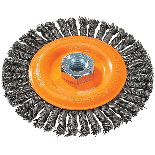 Stringer Bead Knotted Wire Brush, 5" Dia., 0.02" Fill, 5/8"-11 Arbor, Steel Rideout Tool & Machine Inc.