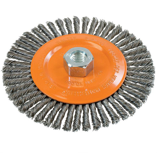 Stringer Bead Knotted Wire Brush, 6" Dia., 0.02" Fill, 5/8"-11 Arbor, Steel Rideout Tool & Machine Inc.
