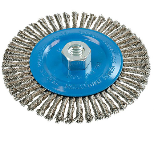 Knot-Twisted Stringer Bead Wire Wheel, 6" Dia., 0.02" Fill, 5/8"-11 Arbor, Aluminum/Stainless Steel Rideout Tool & Machine Inc.