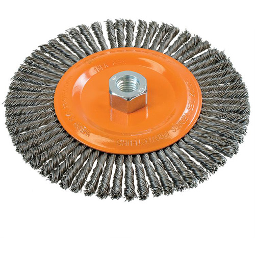 Stringer Bead Knotted Wire Brush, 6-7/8" Dia., 0.02" Fill, 5/8"-11 Arbor, Steel Rideout Tool & Machine Inc.
