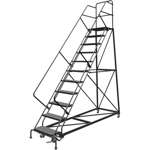 Safety Slope Rolling Ladder, 11 Steps, Perforated, 50° Incline, 110" High Rideout Tool & Machine Inc.
