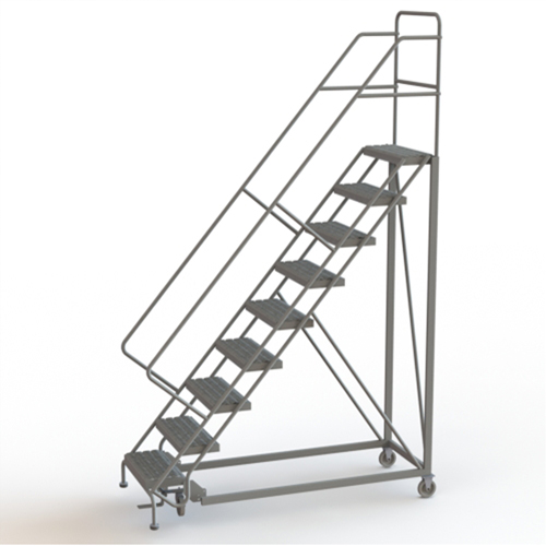 Safety Slope Rolling Ladder, 9 Steps, Serrated, 50° Incline, 90" High Rideout Tool & Machine Inc.