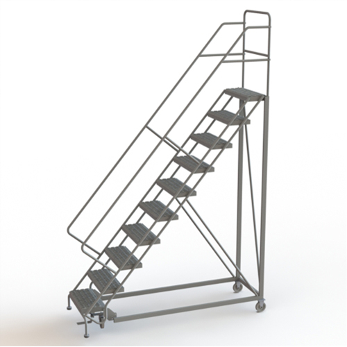 Safety Slope Rolling Ladder, 10 Steps, Serrated, 50° Incline, 100" High Rideout Tool & Machine Inc.