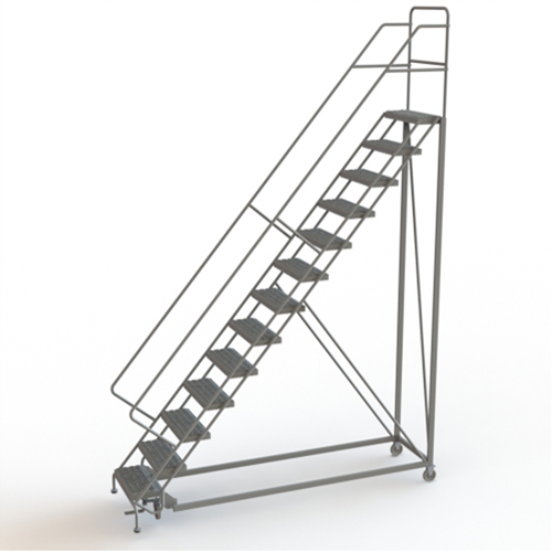 Safety Slope Rolling Ladder, 13 Steps, Serrated, 50° Incline, 130" High Rideout Tool & Machine Inc.
