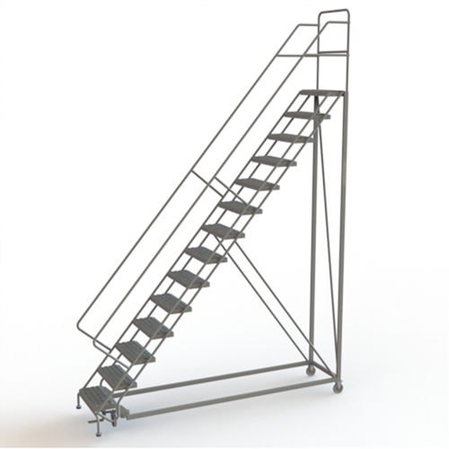 Safety Slope Rolling Ladder, 14 Steps, Serrated, 50° Incline, 140" High Rideout Tool & Machine Inc.