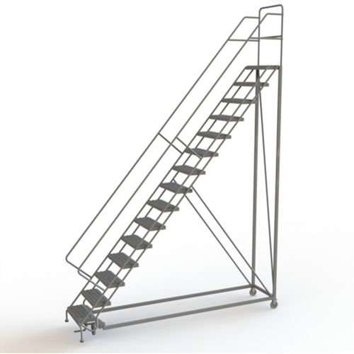 Safety Slope Rolling Ladder, 15 Steps, Serrated, 50° Incline, 150" High Rideout Tool & Machine Inc.