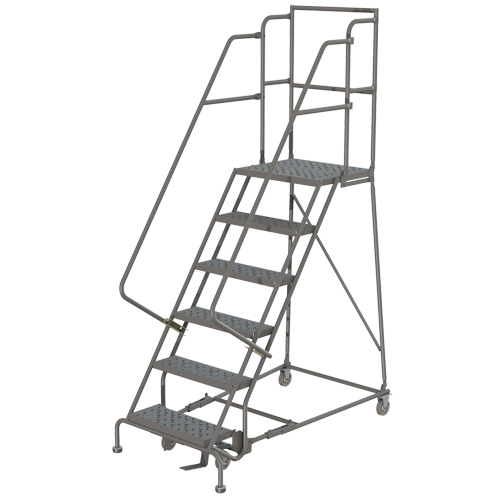 Deep Top Step Rolling Ladder, 6 Steps, 24" Step Width, 60" Platform Height, Steel Rideout Tool & Machine Inc.