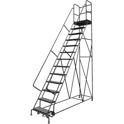 Deep Top Step Rolling Ladder, 13 Steps, 24" Step Width, 130" Platform Height, Steel Rideout Tool & Machine Inc.