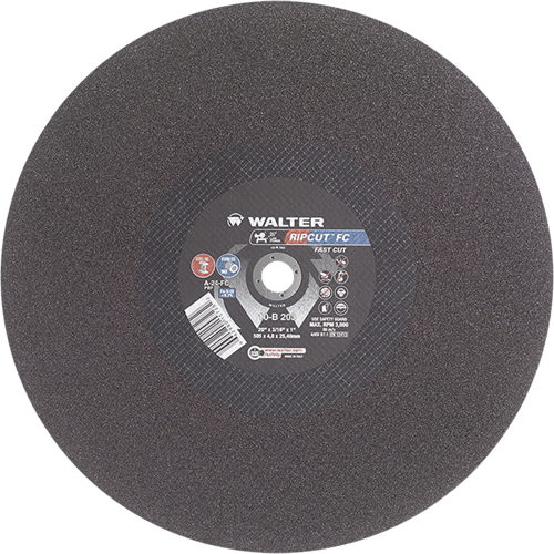 Ripcut Stainless Steel & Steel Cut-Off Wheel for Stationary Saws, 20" x 3/16", 1" Arbor, Type 1, Aluminum Oxide, 3000 RPM Rideout Tool & Machine Inc.