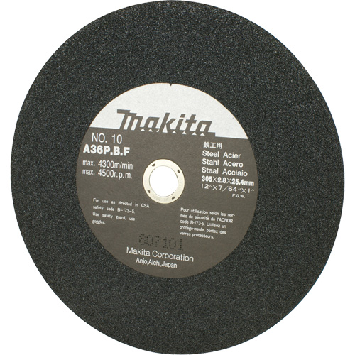 Meule abrasive pour scies &agrave; tronçonner et meuleuses dangle, 12" x 7/64", Arbre de 1", 4500 Tr/min Rideout Tool & Machine Inc.