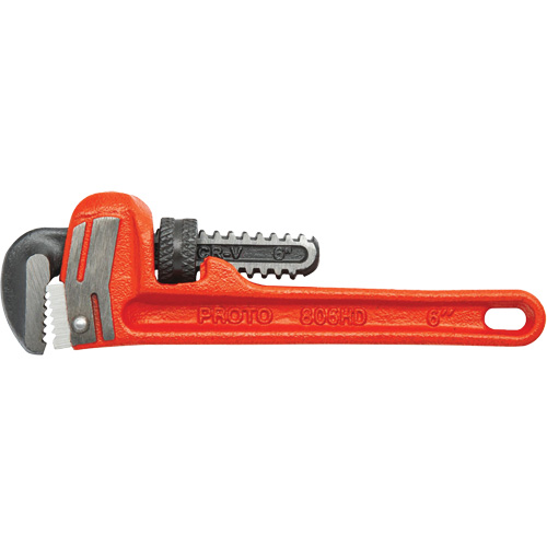 Heavy-Duty Cast Iron Pipe Wrench, 3/4" Jaw Capacity, 6" Long, Powder Coated Finish, None Handle Rideout Tool & Machine Inc.