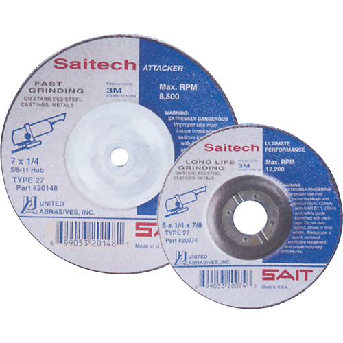 Saitech Ultimate Performance Grinding Wheel, 4" x 1/4", 3/8" Arbor, Aluminum Oxide, Type 27 Rideout Tool & Machine Inc.