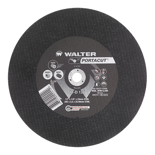 Meule &agrave; tronçonner rapide en acier inoxydable Portacut, 12" x 1/8", Arbre de 3/4", Type 1, Carbure de silicium, 6300 Tr/min Rideout Tool & Machine Inc.