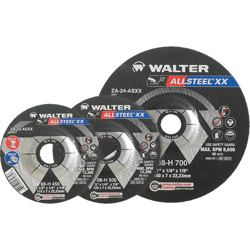 Meules &agrave; moyeu d&eacute;port&eacute; ALLSTEEL Xtra, 9" x 1/4", Arbre 7/8", Type 27 Rideout Tool & Machine Inc.