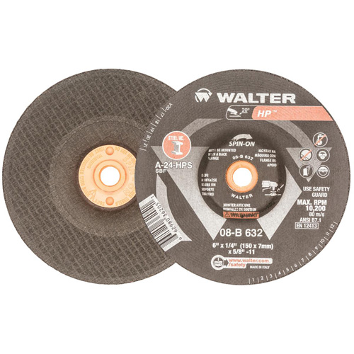 Disque de meulage et tronçonnage HP, 6" x 1/8", Arbre 5/8"-11, Oxyde d'aluminium, Type 27 Rideout Tool & Machine Inc.