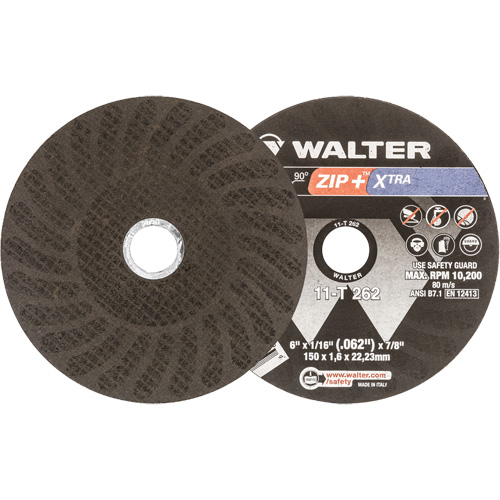 Meules &agrave; tronçonner renforc&eacute;es Zip+ pour meuleuse &agrave; angle droit, 6" x 1/16", Arbre de 7/8", Type 1, Oxyde d'aluminium, 10 200 Tr/min Rideout Tool & Machine Inc.