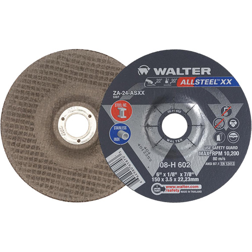 Depressed Centre Grinding Wheels - Allsteel XX, 6" x 1/8", 7/8" Arbor, Type 27, Zirconia Alumina, 10200 RPM Rideout Tool & Machine Inc.