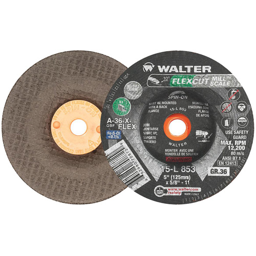 Meule FLEXCUT MILL SCALE, 5", 36 Grain, Oxyde d'aluminium, 5/8"-11, 12 200 Tr/min, Type 29 Rideout Tool & Machine Inc.
