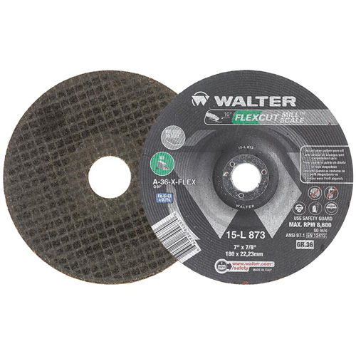 FLEXCUT MILL SCALE Grinding Wheel, 7", 36 Grit, Aluminum Oxide, 7/8", 8600 RPM, Type 29 Rideout Tool & Machine Inc.