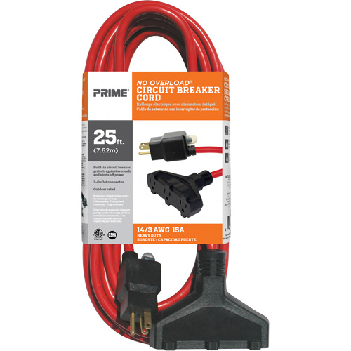 Vinyl Extension Cord, Outdoor, SJTW, 14/3 AWG, 15 A, 3 Outlet(s), 25' Rideout Tool & Machine Inc.