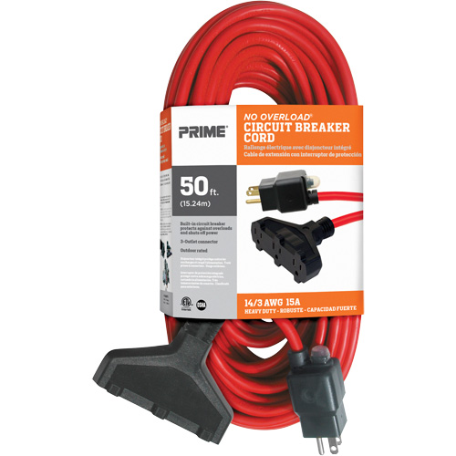 Vinyl Extension Cord, Outdoor, SJTW, 14/3 AWG, 15 A, 3 Outlet(s), 50' Rideout Tool & Machine Inc.