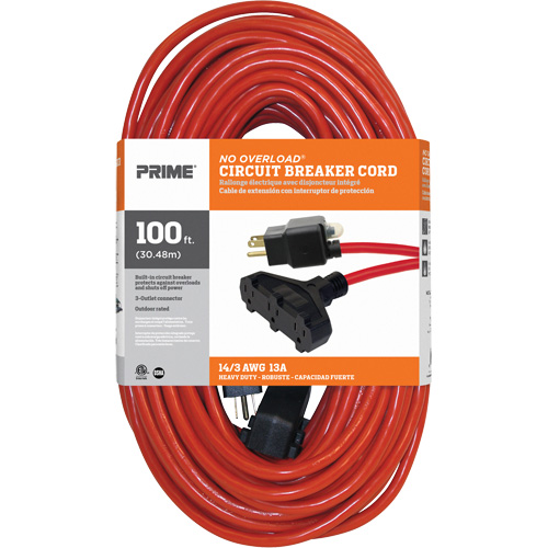 Cordon rallonge en vinyle, Ext&eacute;rieur, SJTW, AWG 14/3, 13 A, 3 prise(s), 100' Rideout Tool & Machine Inc.