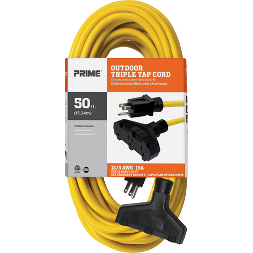 Vinyl Extension Cord, Outdoor, SJTW, 12/3 AWG, 15 A, 3 Outlet(s), 50' Rideout Tool & Machine Inc.