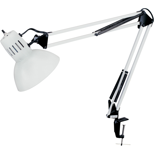 Swing Arm Clamp-On Desk Lamps, 100 W, Incandescent, C-Clamp, 36" Neck, White Rideout Tool & Machine Inc.