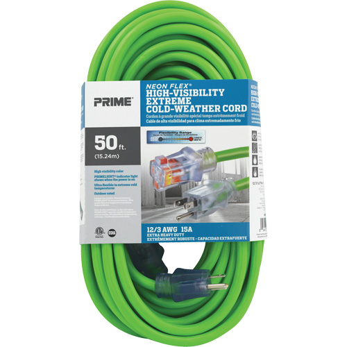 Neon Flex&reg; High Visibility Extension Cord, Outdoor, SJTW, 12/3 AWG, 15 A, 50' Rideout Tool & Machine Inc.