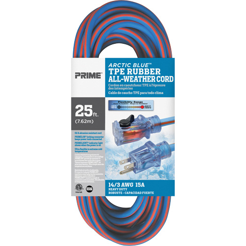 Cordon rallonge Arctic Blue, Toutes saisons, SJEOW, AWG 14/3, 15 A, 25' Rideout Tool & Machine Inc.