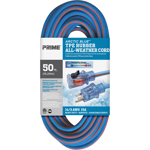 Arctic Blue Extension Cord, All-Weather, SJEOW, 14/3 AWG, 15 A, 50' Rideout Tool & Machine Inc.