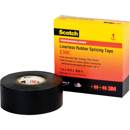 Scotch&reg; Linerless Rubber Splicing Tape 130C, 25.4 mm (1") x 9.14 m (30'), Black Rideout Tool & Machine Inc.
