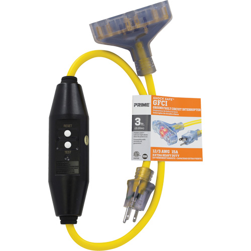 Adaptateurs pour disjoncteurs de fuite &agrave; la terre &agrave; trois prises Shocksafe, 125 V, 15 A, Cordon de 3' Rideout Tool & Machine Inc.
