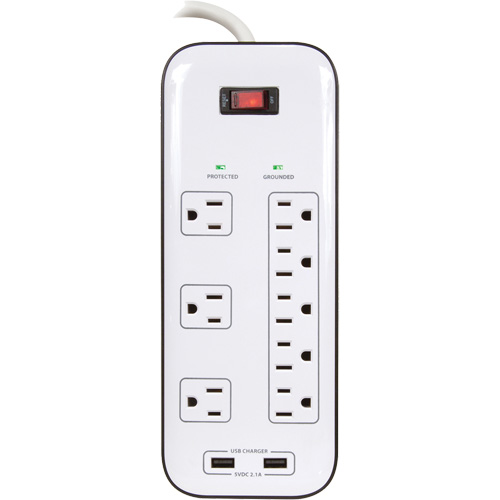 Limiteurs de surtension avec chargeur USB, 8 Prises, 2400 J, 1875 W, Cordon 6' Rideout Tool & Machine Inc.
