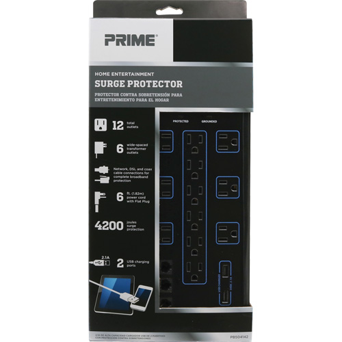 Limiteurs de surtension avec chargeur USB, 12 Prises, 4200 J, 1875 W, Cordon 6' Rideout Tool & Machine Inc.