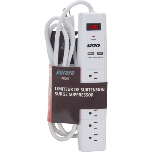 Limiteur de surtension avec chargeur USB, 6 Prises, 1200 J, 1875 W, Cordon 6' Rideout Tool & Machine Inc.