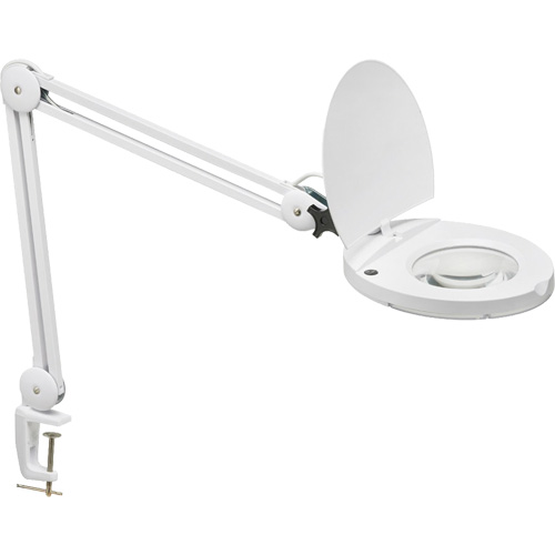 Lampe loupe DEL avec support en A, Dioptrie 3, Ampoule DEL, Bras de 47", Pinces serre-joints, Blanc Rideout Tool & Machine Inc.