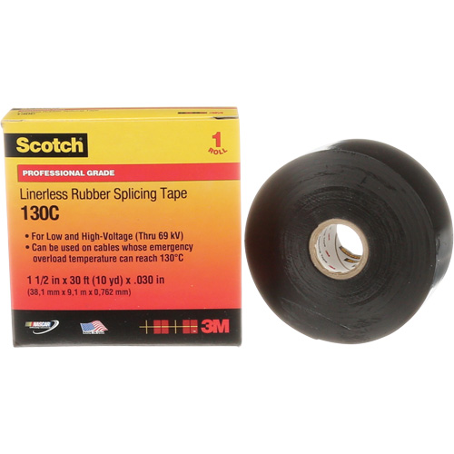Scotch&reg; Linerless Rubber Splicing Tape, 38 mm (1-1/2") " W, 9 m (30') " L Rideout Tool & Machine Inc.