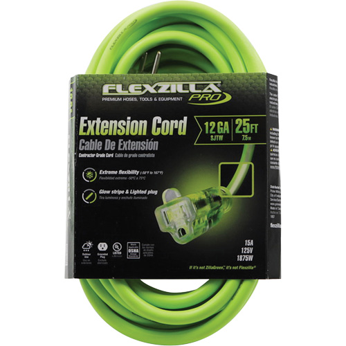 Flexzilla&reg; Pro Industrial Extension Cord, All-Weather, SJTW, 12/3 AWG, 15 A, 25' Rideout Tool & Machine Inc.
