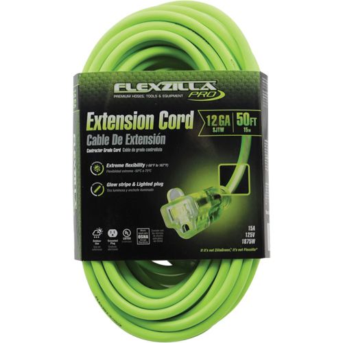 Flexzilla&reg; Pro Industrial Extension Cord, All-Weather, SJTW, 12/3 AWG, 15 A, 50' Rideout Tool & Machine Inc.