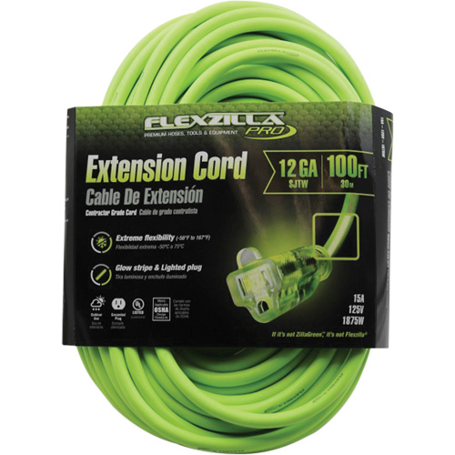 Flexzilla&reg; Pro Industrial Extension Cord, All-Weather, SJTW, 12/3 AWG, 15 A, 100' Rideout Tool & Machine Inc.
