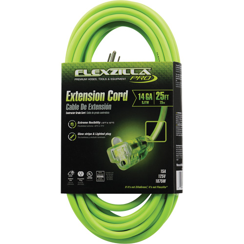 Flexzilla&reg; Pro Industrial Extension Cord, All-Weather, SJTW, 14/3 AWG, 15 A, 25' Rideout Tool & Machine Inc.