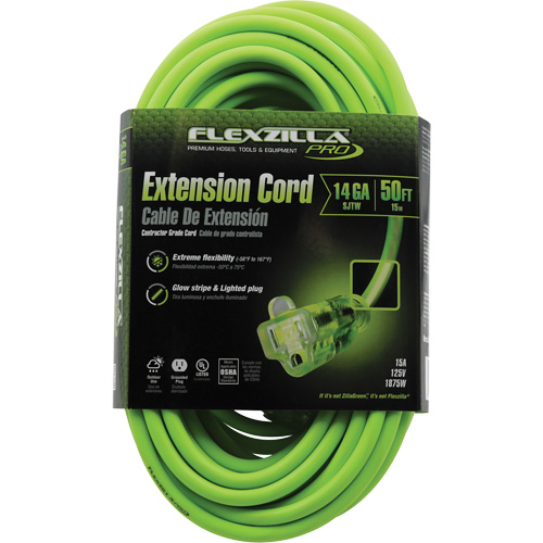Flexzilla&reg; Pro Industrial Extension Cord, All-Weather, SJTW, 14/3 AWG, 15 A, 50' Rideout Tool & Machine Inc.