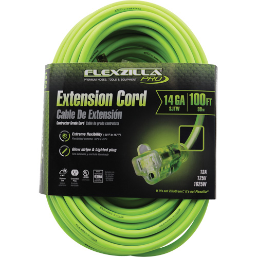 Flexzilla&reg; Pro Industrial Extension Cord, All-Weather, SJTW, 14/3 AWG, 15 A, 100' Rideout Tool & Machine Inc.