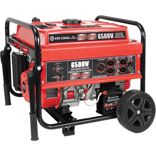 G&eacute;n&eacute;ratrice &agrave; essence &agrave; d&eacute;marrage &eacute;lectrique avec ensemble de roues, 6500 W de surtension, 5000 W nominale, 120 V/240 V, R&eacute;servoir de 20 L Rideout Tool & Machine Inc.