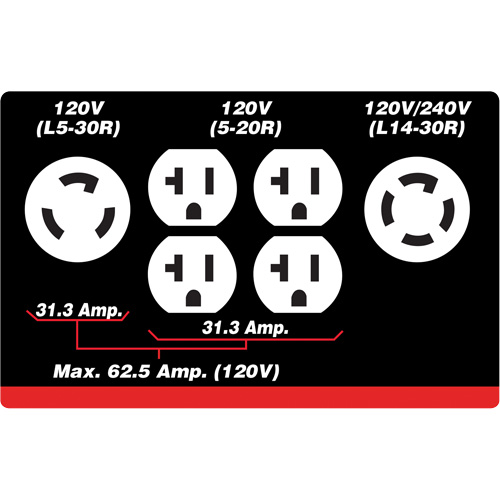 G&eacute;n&eacute;ratrice &agrave; essence &agrave; d&eacute;marreur &eacute;lectrique, 10000 W de surtension, 7500 W nominale, 120 V/240 V, R&eacute;servoir de 25 L Rideout Tool & Machine Inc.